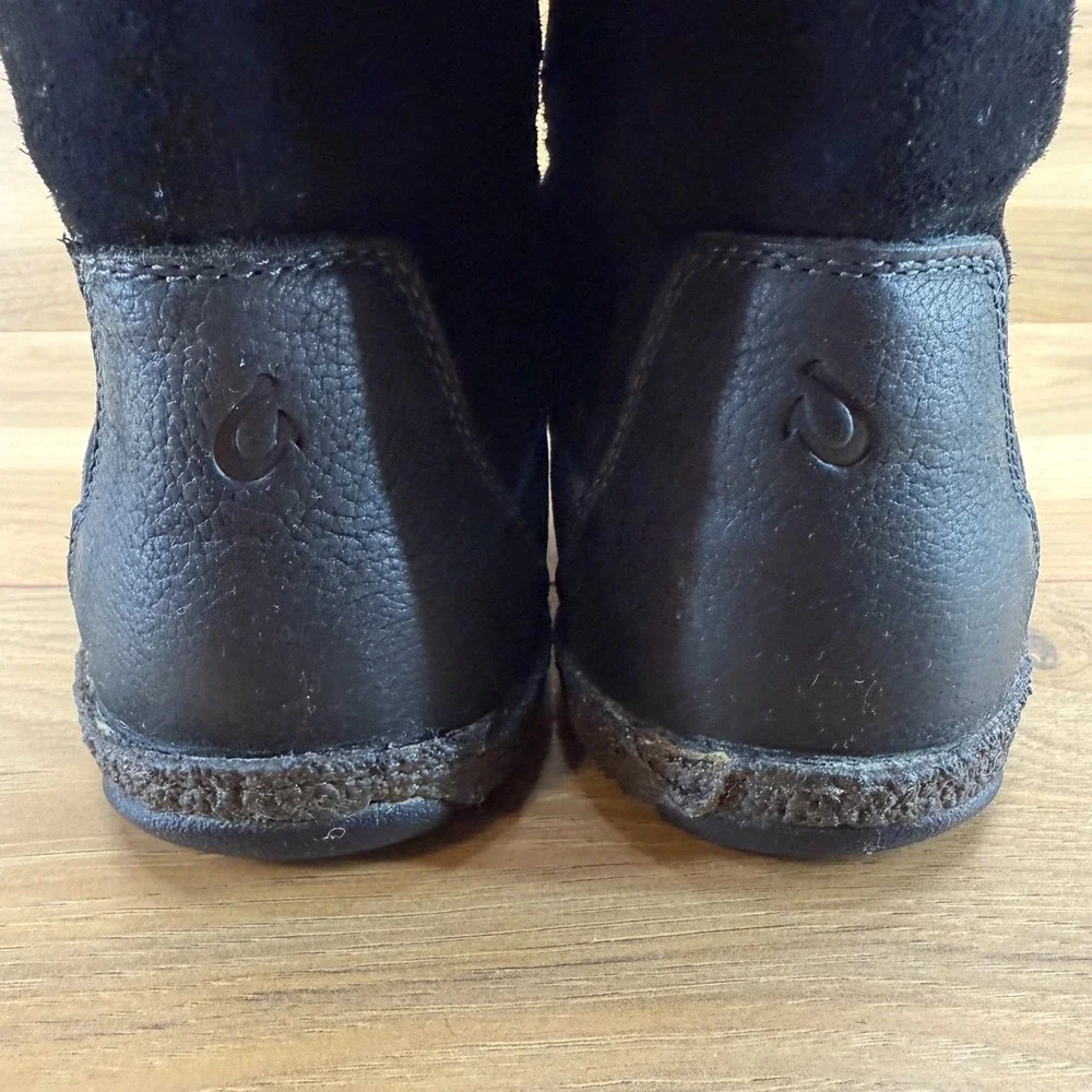 OLUKAI Kohana Boot Mens 10.5 Black Leather Suede Pull On Wool Lined